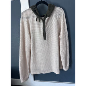Women's Waffle Knit Hoodie XXL Beige Olive Green